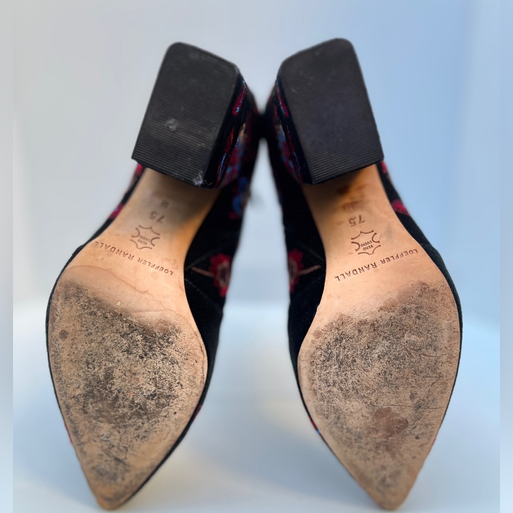 Loeffler Randall: Floral Embroidered Ankle Boots - Black and Multicolor. Size7.5 - Picture 12 of 13